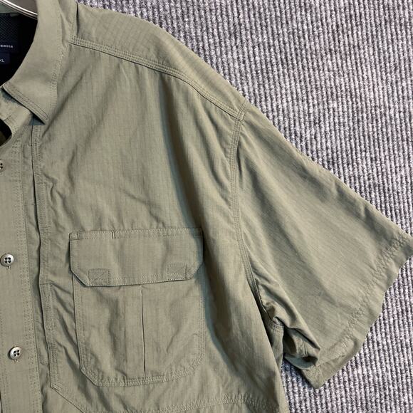 5.11 Tactical Mens Button Up Shirt Sz XL Green Pip Stop Military Short Sleeve - Picture 4 of 9